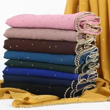 Chiffon Premium Quality Rhinestone Plain Hijab Scarf 24 Colors