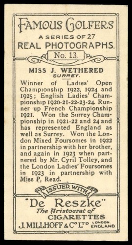 Millhoff - 'Famous Golfers' (1928) - Miss Joyce Wethered **ROOKIE** - Picture 2 of 2