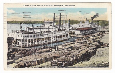 1927 MEMPHIS TENNESSEE LEVEE STEAM PADDLE SHIPS COTTON PANORAMIC OLD POSTCARD TN
