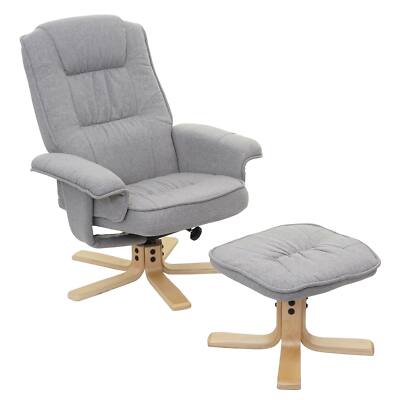 Fernsehsessel M56, Relaxsessel TV-Sessel mit Hocker, Stoff/Textil, hellgrau-grau