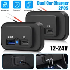 2Pc Car Fast Charger Socket PD Type-C Port QC3.0 USB Power Adapter Outlet 12-24V