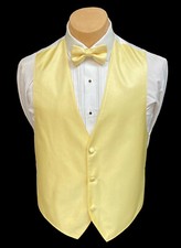 Men's Yellow Tuxedo Vest  Bow Tie Herringbone Pattern Wedding Prom Large L