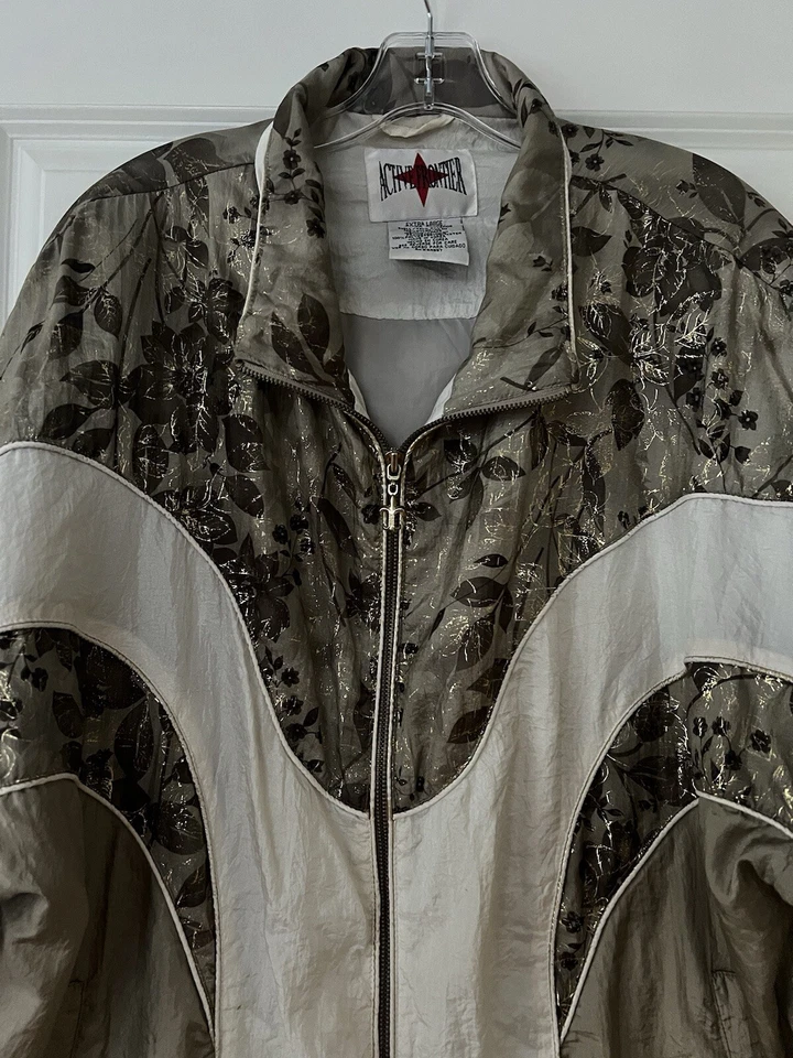 Vintage Active Frontier Gold Nylon Bomber Track Jacket Size XL Floral - Image 2 of 4
