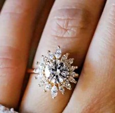 3Ct Round Cut Moissanite Art Deco Halo Wedding Ring 925 Sterling Silver Plated