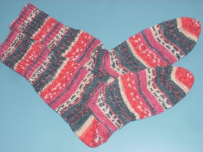 Wollsocken handgestrickt Gr. 38 Neu - ungetragen 75% Schurwolle rotgraubeige