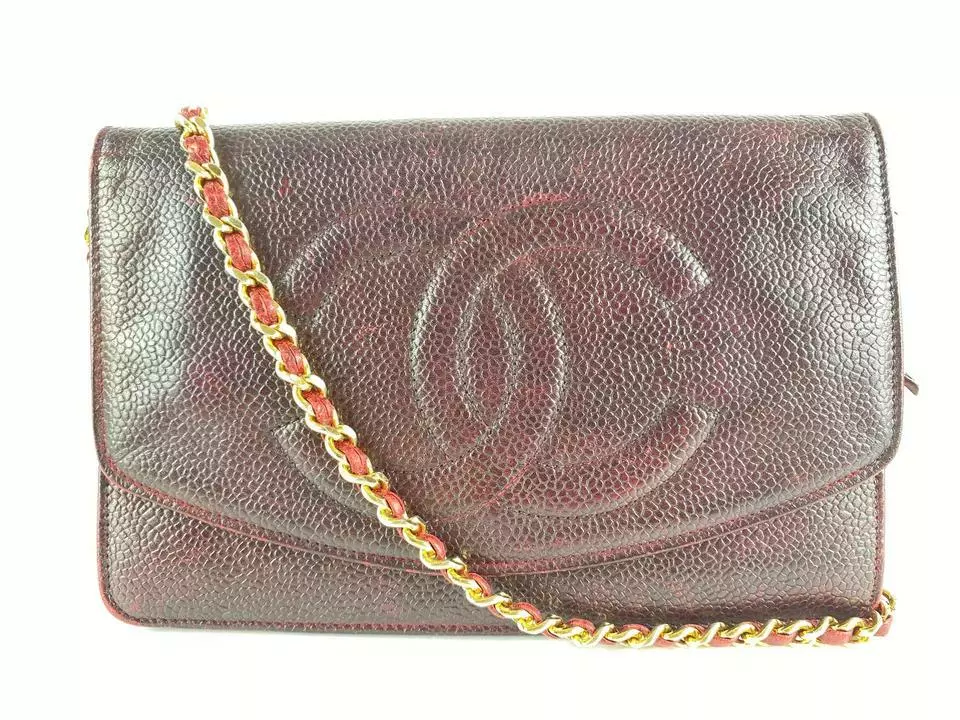 Chanel Bordeaux Burgundy Caviar Leather Wallet on Chain Flap Bag Woc 862149