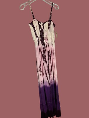 earthbound purple dress Earthbound Boho Smocked Maxi Dress Juniors Size L, Ombre, Tie Dyed,  Purple/Pink