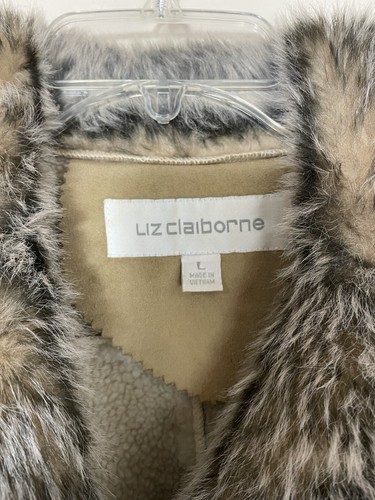 Liz Claiborne Women Faux Suede Winter Coat VTG Long Penny Lane 70s Tan Fur L - Picture 10 of 16