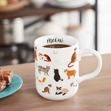 Mainstays 16.06-oz Stoneware Cat Mug, White Stoneware NEW