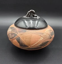 J. Furney Studio Art Pottery Jar Signed USA Earthenware The Clay Cellar 8 inch