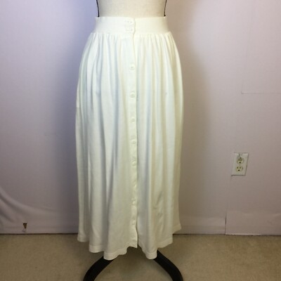 Vintage Neiman Marcus Midi A-line Skirt Sz P Womans XS White Cotton Button Front