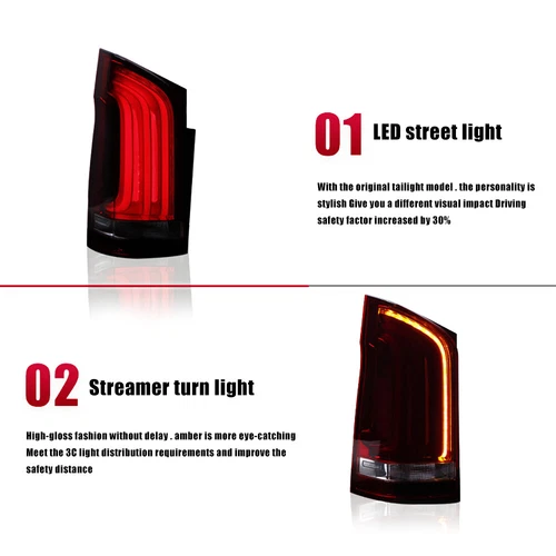 2x LED Dynamic Rear Tail Light Brake Lamps For Mercedes Benz Vito W447 2015-2022 - Picture 9 of 15