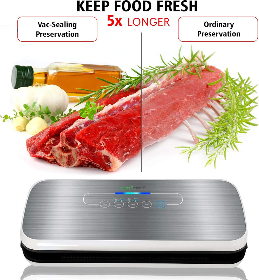 NutriChef PKVS Vacuum Sealer Machine Starter Set Automatic Bag Sealer