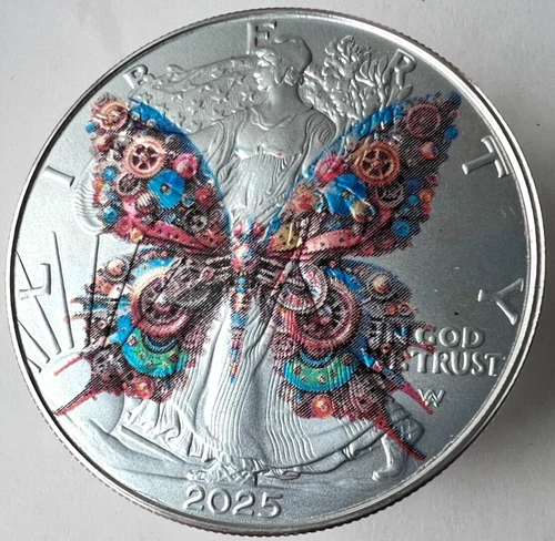 Intricate Mechanical Butterfly  - American Silver Eagle 1oz Silver Dollar Coin