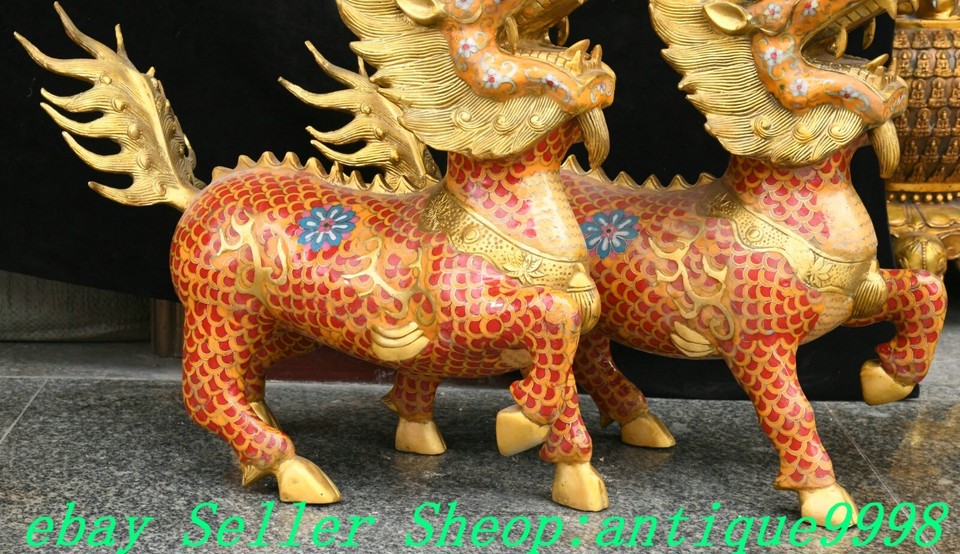 Dynasty Cloisonne Enamel Copper Gild Kylin Kirin Kilin Qilin Beast ...