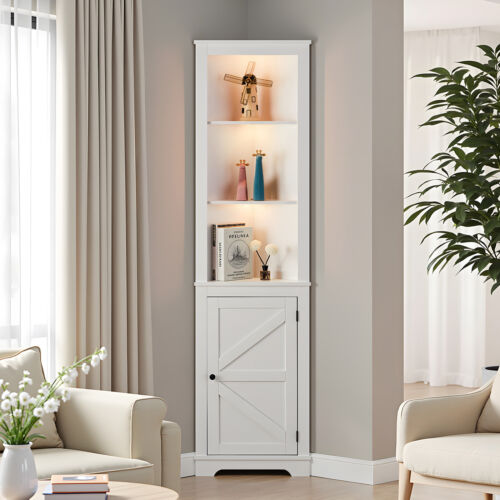 Modern Corner Shelf Open-Style Bookshelf Display Storage Rack with LED Lights