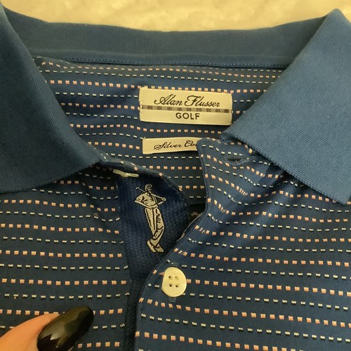 Alan Flusser Golf Silver Collection Mens Large Blue Short Sleeve Polo Shirt - Picture 2 of 4