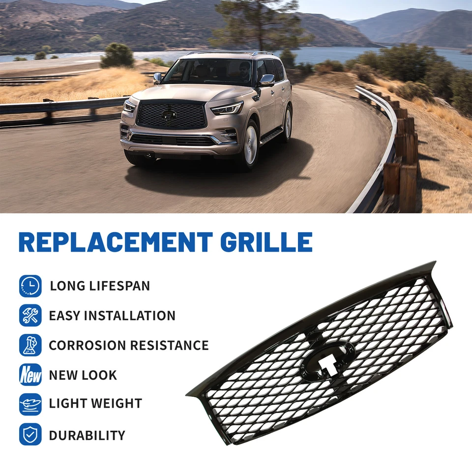 Car Front Grill For 2015-2018 INFINITI QX80 Black With Camera Option Foto 3 de 4