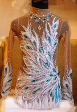 Figure Skating Costume Rhinestone Long Sleeve Competition Skating Dress for Girl