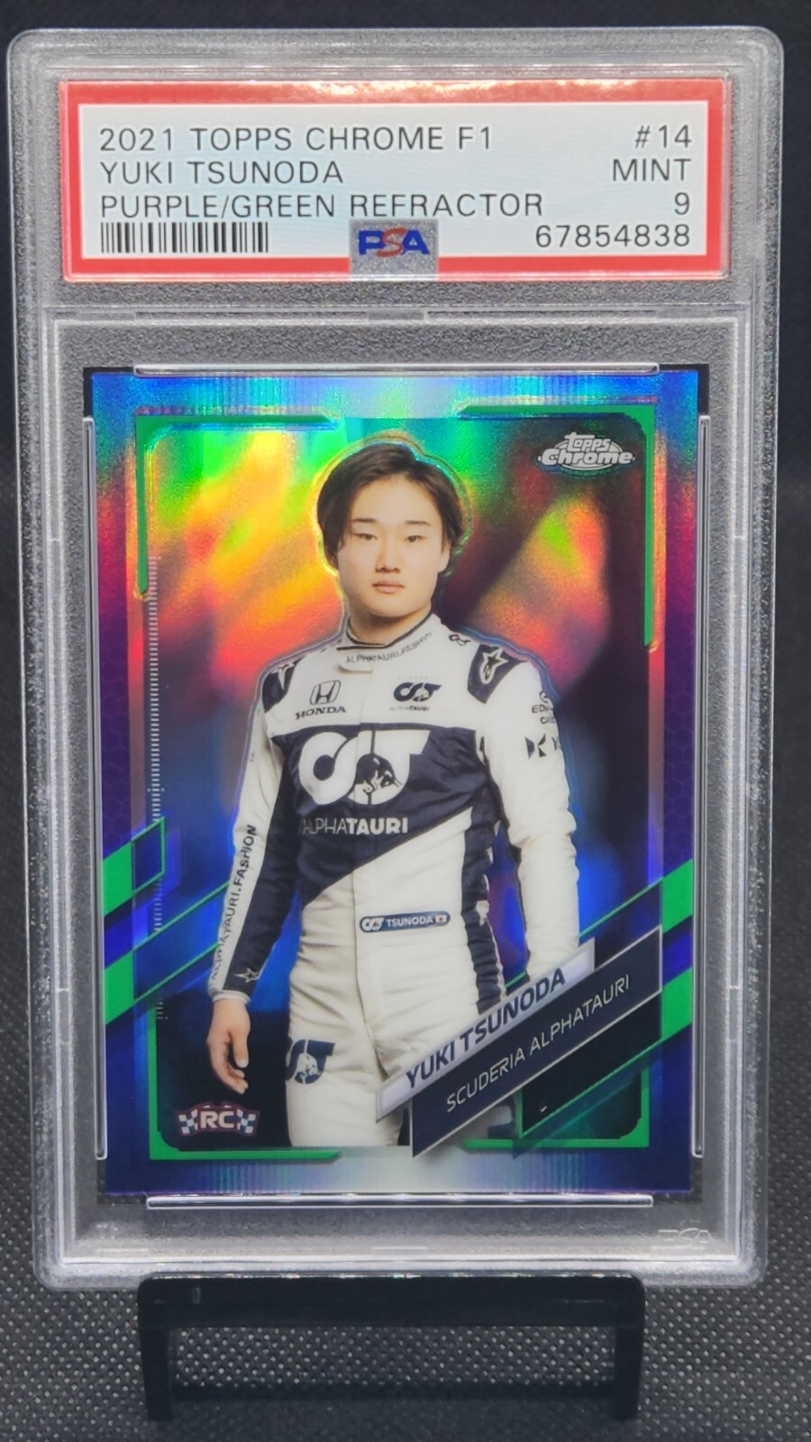 2021 Topps Chrome F1 Yuki Tsunoda PSA 9 Purple Green Refractor SP #14 Rookie RC