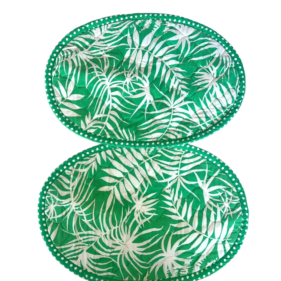 2 manteles de cocina hechos a mano verdes palmeras tropicales y lunares acolchados ovalados retro Foto 2 de 4