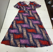 Shein Red Pink Orange Geometric Print Short Sleeve V Neck Dress Womens Size 2XL