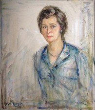 ::PETER HIRSCH *1889 MUNICH PORTRAIT BOY LADY GIRL WITH BLUE BLOUSE RARE