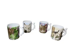 4 Cat mugs Minou-ettes Brown Tabby Gold Eyes Kitty Handle 1985 Coeur C Pradalie