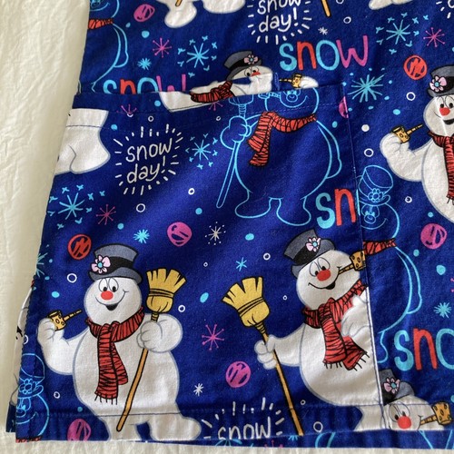 Frosty The Snowman Unisex Scrub Sz Small V Neck Nursing Medical Uniform Winter - Picture 6 of 9