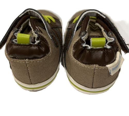 Robeez Infant Boys Super Sporty Rubber Sole Canvas Leather Brown Green 3-6 Mths - Picture 4 of 9