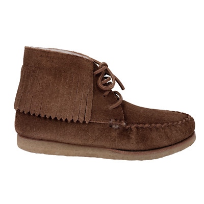 Women's YSL Saint Laurent Brown Suede Fringed Wallabee Boots 394030 37.5