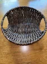 Antique Primitive Early 1900s Woven Wicker Rim Handle Basket Farmhouse Decor 17”