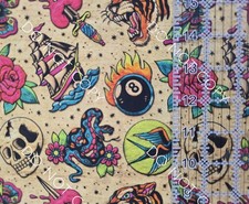 100 Cotton Woven Novelty Fabric Tattoos By The 1/4 Yard 9x56