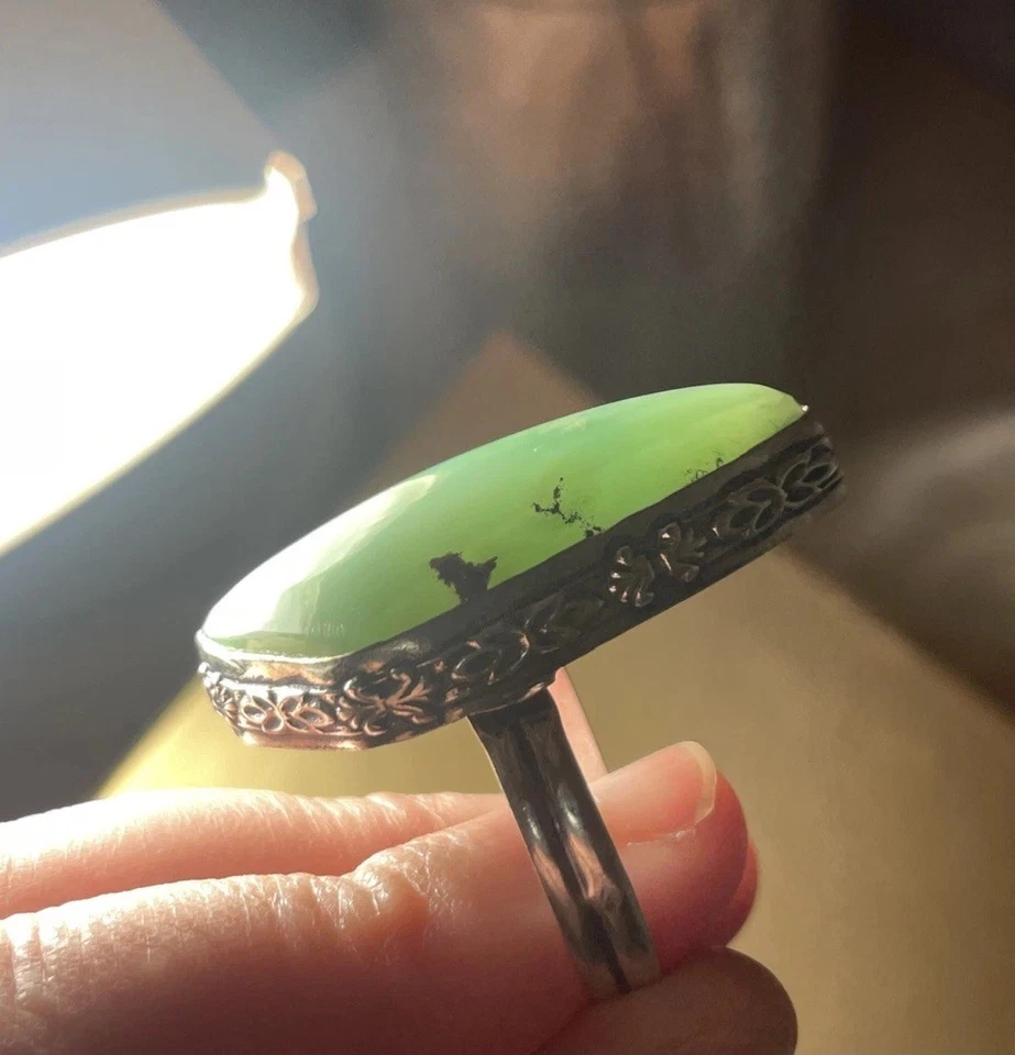 Anillo Crisoprasa Verde Natural Talla 9 Plata 925 Foto 2 de 4