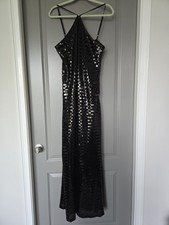 Le'al.X Nlack Sequin Maxi Adjustable Halter Straps Side Zipper Large