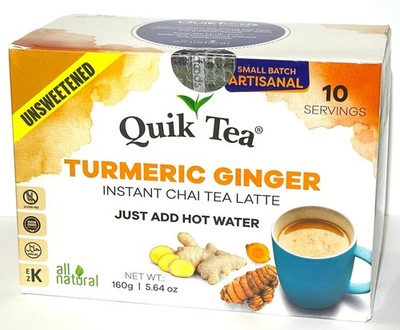 Quik Tea Turmeric Ginger - Unsweetened - Instant Chai Tea Latte exp May 2027