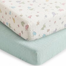 2 Pack Muslin Crib Sheets for Boy - Neutral Fitted Baby Crib Sheets for Stand...