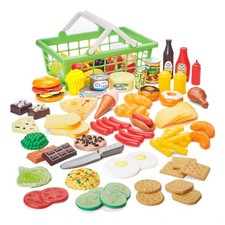 100 Piece Play Food Basket Set Realistic Pretend Toy for Toddlers Kitchen Role