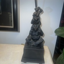 Monkey 3 Monkeys Vintage Table Lamp Stacked Unique Rare Resin Carved