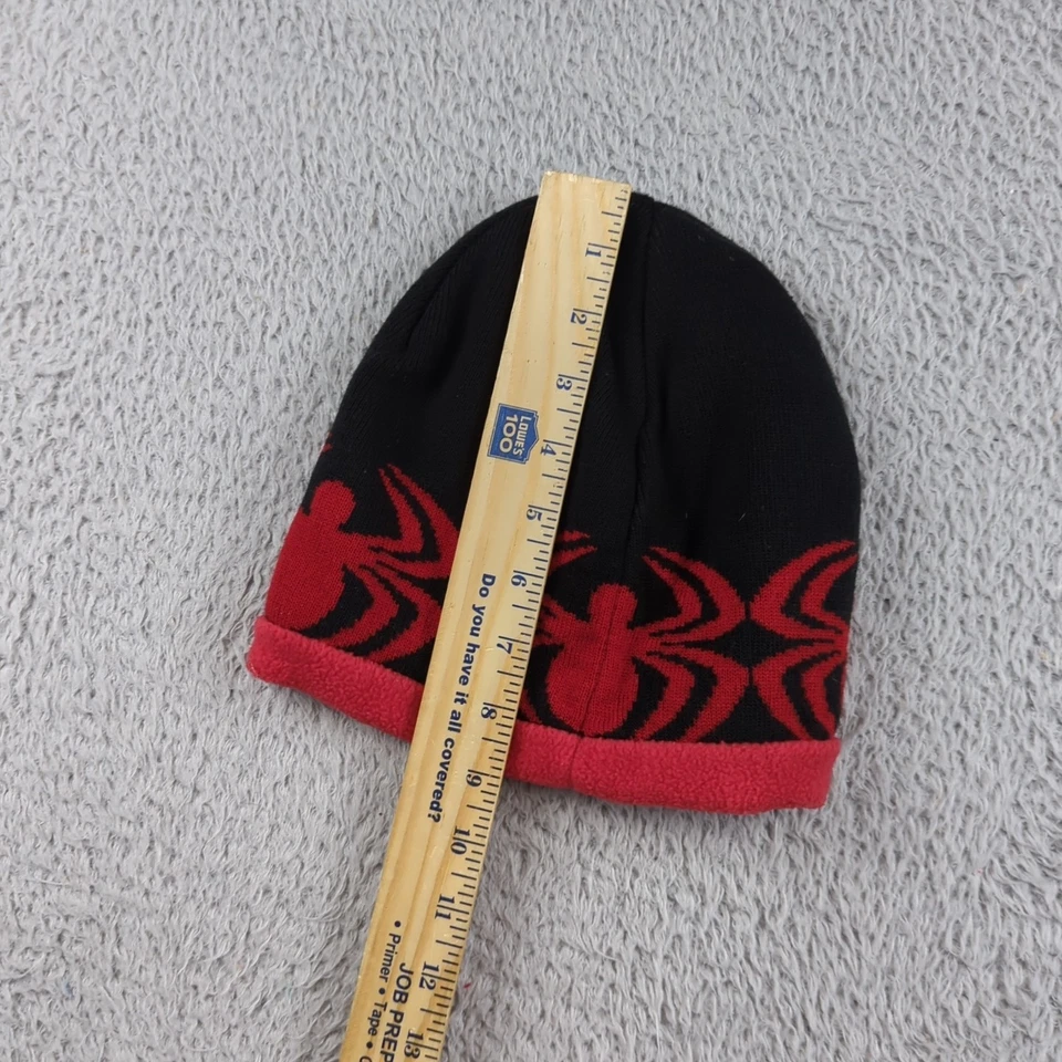 Vintage Y2K Spider Man Beanie Hat Boys OSFA Youth Black Red Knit Fleece 2005 - Image 4 of 4