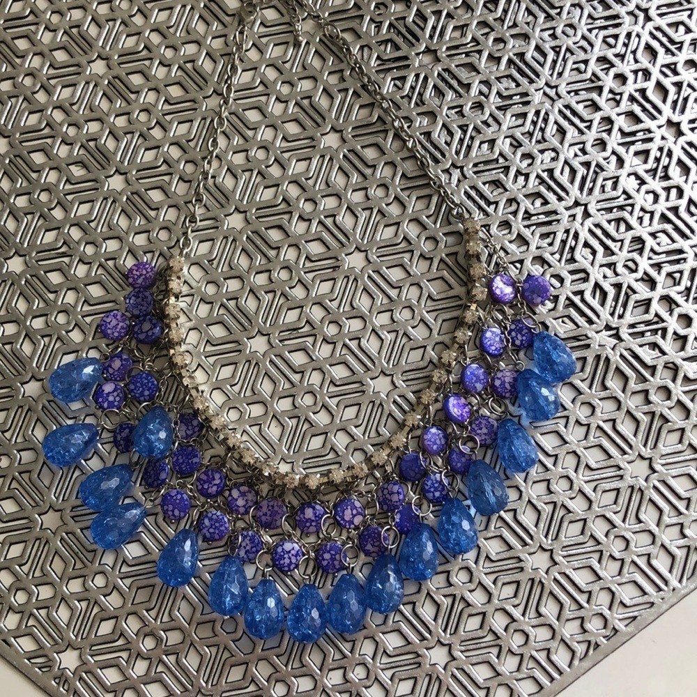 Womens Unique Blue Silver Statement Necklace - image 1