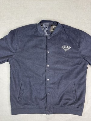 Diamond Supply Mens Varsity Bomber Jacket Blue Medium Snap Front Diamond