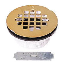 2 In. No-Caulk PVC Compression Shower Drain with 4-1/4 In. round Grid Cover, Pol