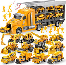 25 in 1 Kids Construction Trucks Set 24 Cars Workers Lights Sound Gift Ages 3-7Y