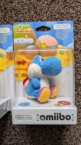 New Boxed Nintendo Green, Blue,Pink Yarn Yoshi Amiibo Figure Woolly World - Picture 4 of 8