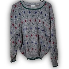 Vintage Grandpa Sweater Knit Grey Multi Color Mens Size Large Long Sleeve