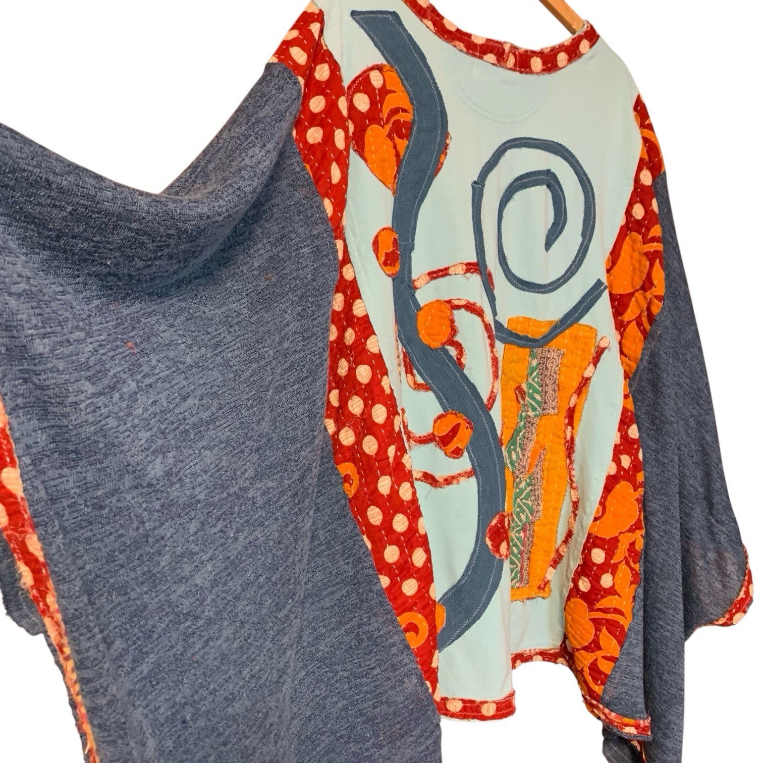 Upcycled Plus Size Poncho Batwing Patchwork Boho … - image 4