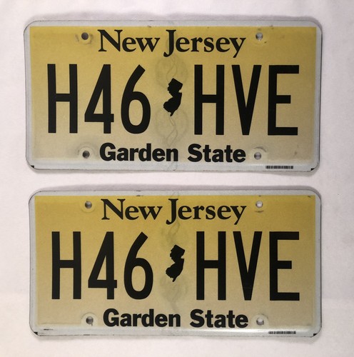 Expired Matching Pair of New Jersey License Plate H46 HVE NJ Plates Black Yellow