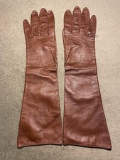 Vintage Brown 15  Long Lambskin Leather Gloves, Size 7 1/2  Lined