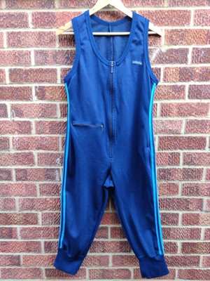 Vintage 80s Contrast Blue Three Stripe Adidas Mega Zip Jumpsuit